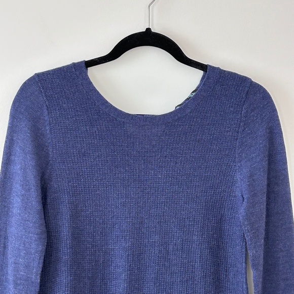 Cynthia Rowley 100% Merino Wool Blue Crewneck Tie Back Sweater - Picture 2 of 16